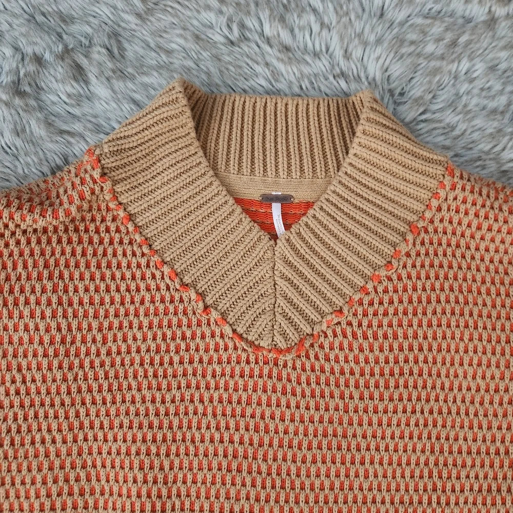 Free People Maisie Oversized Sweatshirt Camel Tangerine Combo Women's Size Small